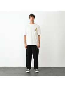 Erkek Kısa Kol Yazlık Tişört Bisiklet Yaka Baskılı Oversize T-shirt - Beyaz