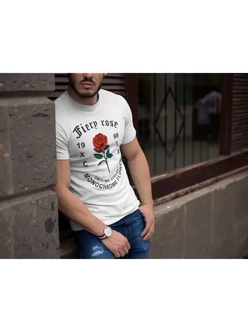 Erkek Tişort Bisiklet Yaka Baskılı Kısa Kol T-shirt - Beyaz
