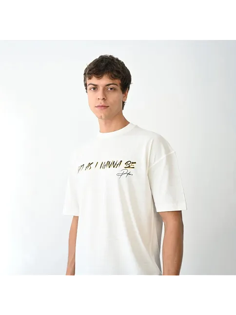 Erkek Baskılı T-shirt Kısa Kol Bisiklet Yaka Regular Fit Rahat Kalıp Günlük Tişört- Beyaz