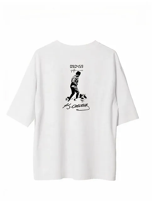 Erkek Kısa Kol Tişört Bisiklet Yaka Atatürk Baskılı T-shirt -  Beyaz