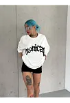 Kadın Bisiklet Yaka Baskılı Oversize  Kısa Kol T-shirt - Beyaz
