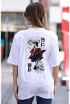 Kadın Baskılı T-shirt Kısa Kol Bisiklet Yaka Oversize Rahat Kalıp Günlük Tişört - Beyaz