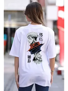 Kadın Baskılı T-shirt Kısa Kol Bisiklet Yaka Oversize Rahat Kalıp Günlük Tişört - Beyaz