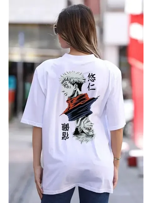 Kadın Baskılı T-shirt Kısa Kol Bisiklet Yaka Oversize Rahat Kalıp Günlük Tişört - Beyaz