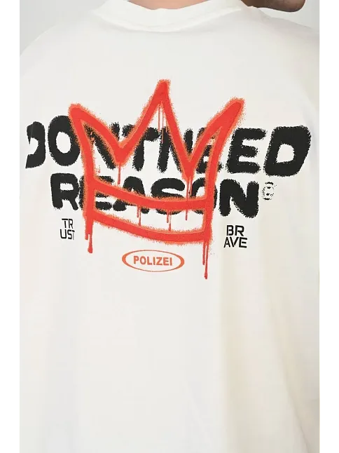 Erkek Kısa Kol Yazlık Tişört Bisiklet Yaka Baskılı Oversize T-shirt - Beyaz