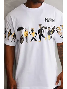 Erkek Kısa Kol Yazlık Tişört Bisiklet Yaka Baskılı Oversize T-shirt - Beyaz