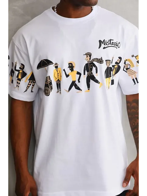 Erkek Kısa Kol Yazlık Tişört Bisiklet Yaka Baskılı Oversize T-shirt - Beyaz