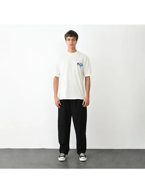 Erkek Baskılı T-shirt Kısa Kol Bisiklet Yaka Regular Fit Rahat Kalıp Günlük Tişört - Beyaz