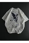 Kadın Baskılı T-shirt Kısa Kol Bisiklet Yaka Oversize Rahat Kalıp Günlük Tişört   - Beyaz