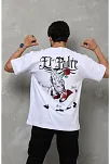 Erkek Kısa Kol Yazlık Tişört Bisiklet Yaka Baskılı Oversize T-shirt - Beyaz
