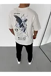 Erkek Yazlık Baskılı Tişört Bisiklet Yaka Kısa Kol Regular Fit T-shirt - Beyaz