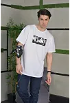 Erkek Kısa Kol Yazlık Tişört Bisiklet Yaka Baskılı Oversize T-shirt - Beyaz