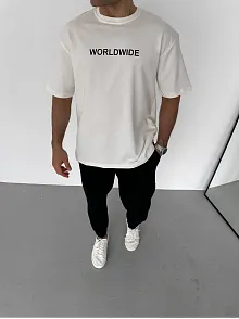 Erkek Yazlık Baskılı Tişört Bisiklet Yaka Kısa Kol Regular Fit T-shirt - Beyaz