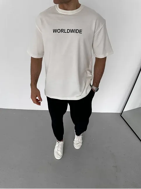 Erkek Yazlık Baskılı Tişört Bisiklet Yaka Kısa Kol Regular Fit T-shirt - Beyaz