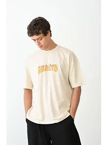 Erkek Baskılı T-shirt Kısa Kol Bisiklet Yaka Regular Fit Rahat Kalıp Günlük Tişört - Beyaz