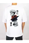 Erkek Kısa Kol Yazlık Tişört Bisiklet Yaka Baskılı Oversize T-shirt - Beyaz