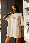 Kadın Bisiklet Yaka Baskılı Oversize  Kısa Kol T-shirt - Beyaz