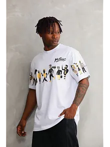 Erkek Kısa Kol Yazlık Tişört Bisiklet Yaka Baskılı Oversize T-shirt - Beyaz