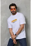 Erkek Kısa Kol Yazlık Tişört Bisiklet Yaka Baskılı Oversize T-shirt - Beyaz