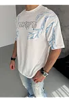 Erkek Bisiklet Yaka Yıldırım Baskılı  Kısa Kol T-shirt - Beyaz