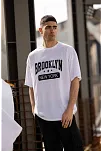 Erkek Kısa Kol Yazlık Tişört Bisiklet Yaka Baskılı Oversize T-shirt - Beyaz