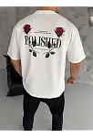 Erkek Kısa Kol Yazlık Tişört Bisiklet Yaka Baskılı Oversize T-shirt - Beyaz