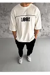 Erkek Kısa Kol Yazlık Tişört Bisiklet Yaka Baskılı Oversize T-shirt - Beyaz
