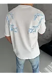 Erkek Bisiklet Yaka Tişört Yıldırım Şimşek Baskılı Kısa Kol T-shirt - Beyaz