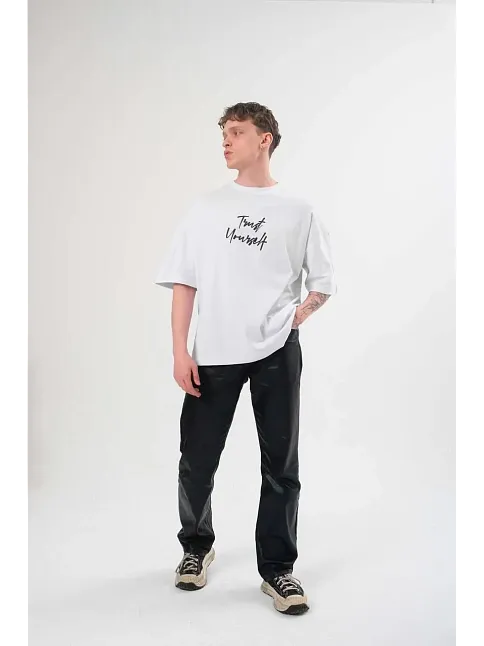 Erkek Bisiklet Yaka Baskılı Kısa Kol T-shirt - Beyaz
