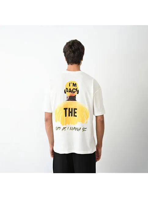Erkek Baskılı T-shirt Kısa Kol Bisiklet Yaka Regular Fit Rahat Kalıp Günlük Tişört- Beyaz