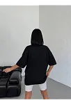 Kadın Baskılı T-shirt Kısa Kol Bisiklet Yaka Oversize Tişört - Siyah