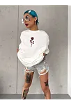 Kadın Bisiklet Yaka Baskılı Oversize Kısa Kol  T-shirt - Beyaz