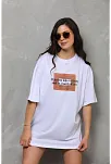 Kadın Baskılı T-shirt Kısa Kol Bisiklet Yaka Oversize Rahat Kalıp Tişört - Beyaz