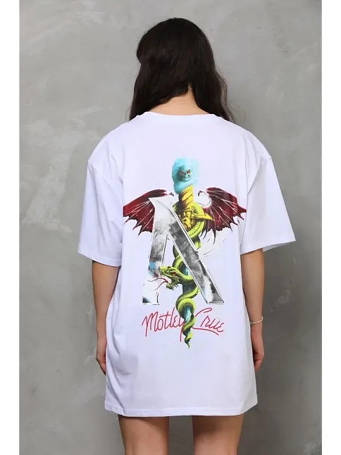 Kadın Baskılı T-shirt Kısa Kol Bisiklet Yaka Regular Fit Rahat Kalıp Günlük Tişört - Beyaz