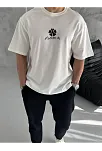 Erkek Kısa Kol Tişört Bisiklet Yaka Yonca Baskılı Oversize T-shirt -  Beyaz