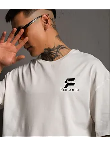 Erkek Kısa Kol Yazlık Tişört Bisiklet Yaka Baskılı Oversize T-shirt - Beyaz