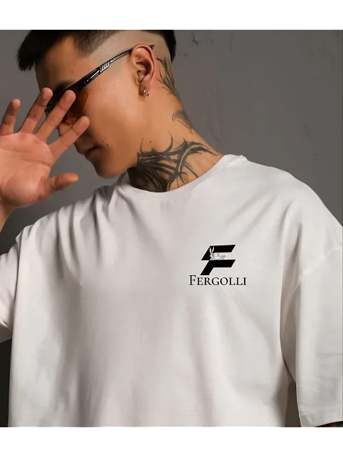 Erkek Kısa Kol Yazlık Tişört Bisiklet Yaka Baskılı Oversize T-shirt - Beyaz