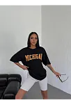 Kadın Baskılı T-shirt Kısa Kol Bisiklet Yaka Oversize Tişört - Siyah