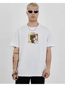 Erkek Kısa Kol Yazlık Tişört Bisiklet Yaka Baskılı Oversize T-shirt - Beyaz