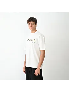 Erkek Baskılı T-shirt Kısa Kol Bisiklet Yaka Regular Fit Rahat Kalıp Günlük Tişört- Beyaz