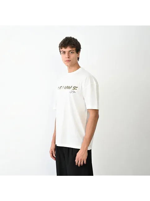 Erkek Baskılı T-shirt Kısa Kol Bisiklet Yaka Regular Fit Rahat Kalıp Günlük Tişört- Beyaz