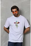 Erkek Baskılı T-shirt Kısa Kol Bisiklet Yaka Regular Fit Rahat Kalıp Tişört -  Beyaz