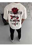 Erkek Kısa Kol Tişört Bisiklet Yaka Gül Baskılı Oversize T-shirt - Beyaz