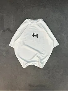 Kadın Bisiklet Yaka Baskılı Oversize  Kısa Kol T-shirt - Beyaz