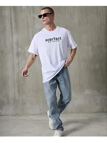 Erkek Kısa Kol Yazlık Tişört Bisiklet Yaka Baskılı Oversize T-shirt - Beyaz