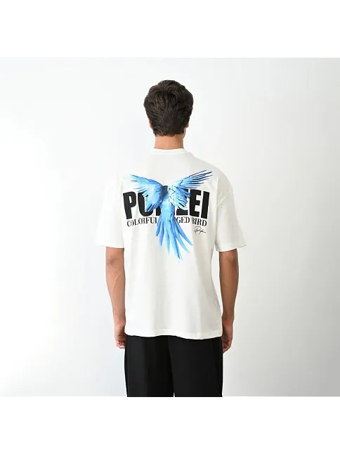 Erkek Baskılı T-shirt Kısa Kol Bisiklet Yaka Regular Fit Rahat Kalıp Günlük Tişört - Beyaz