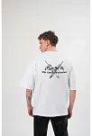 Erkek Kısa Kol Tişört Bisiklet Yaka Yonca Baskılı Oversize T-shirt -  Beyaz