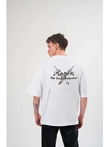 Erkek Kısa Kol Tişört Bisiklet Yaka Yonca Baskılı Oversize T-shirt -  Beyaz