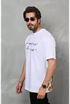 Erkek Kısa Kol Yazlık Tişört Bisiklet Yaka Baskılı Oversize T-shirt - Beyaz