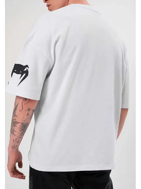 Erkek Kısa Kol Tişört Göğüs Ve Kol Bisiklet Yaka Baskılı T-shirt - Beyaz
